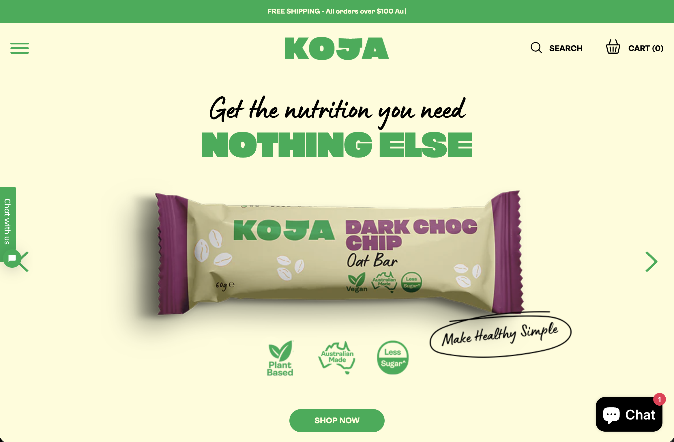 Koja Healthy Snack Bars E-commerce Platform